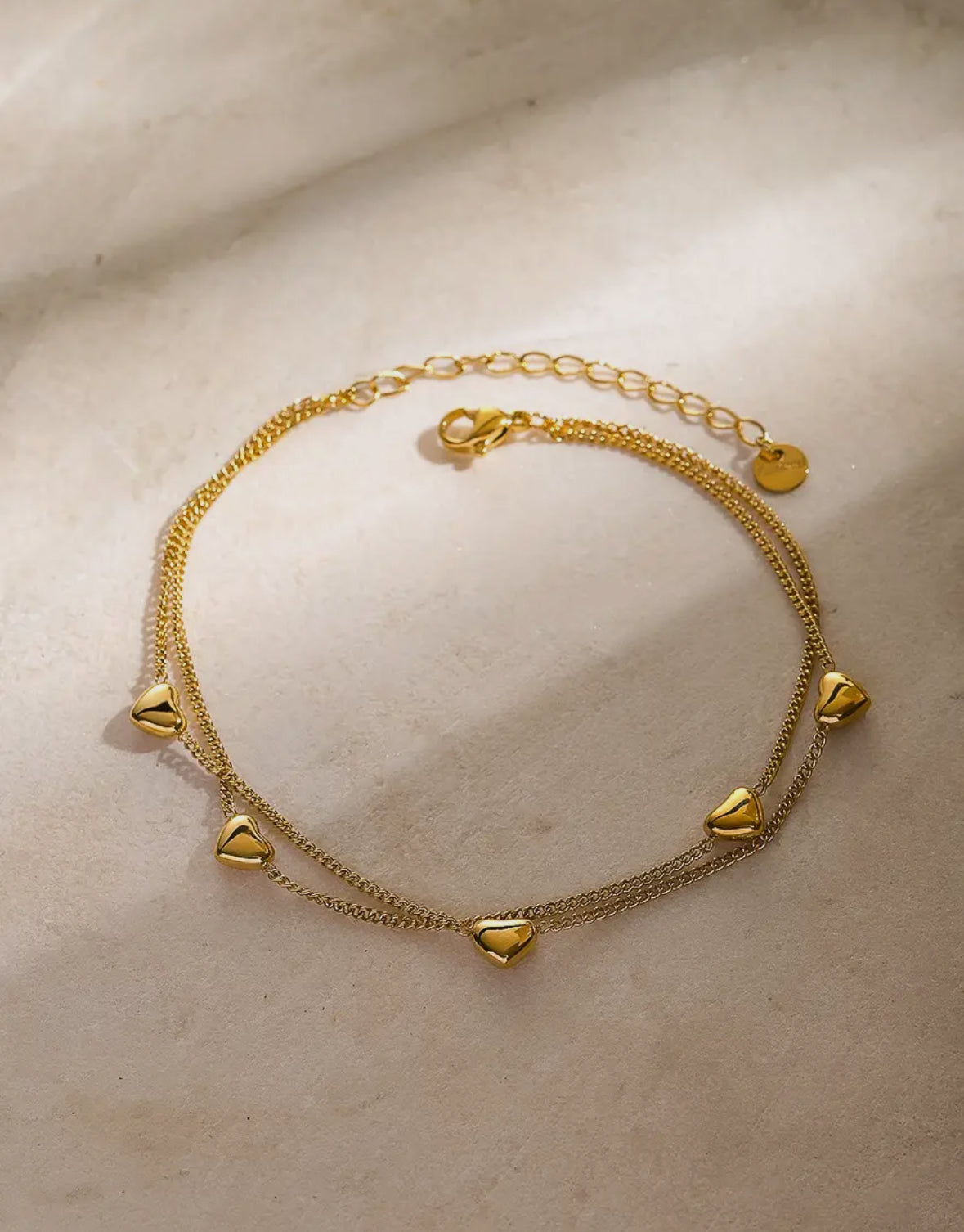 18K Non-Tarnish Double Layered Heart Anklet